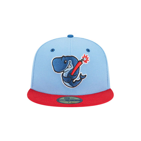 Eugene Emeralds Light Blue Theme Nights Eugene Exploding Whales 59FIFTY Fitted Hat