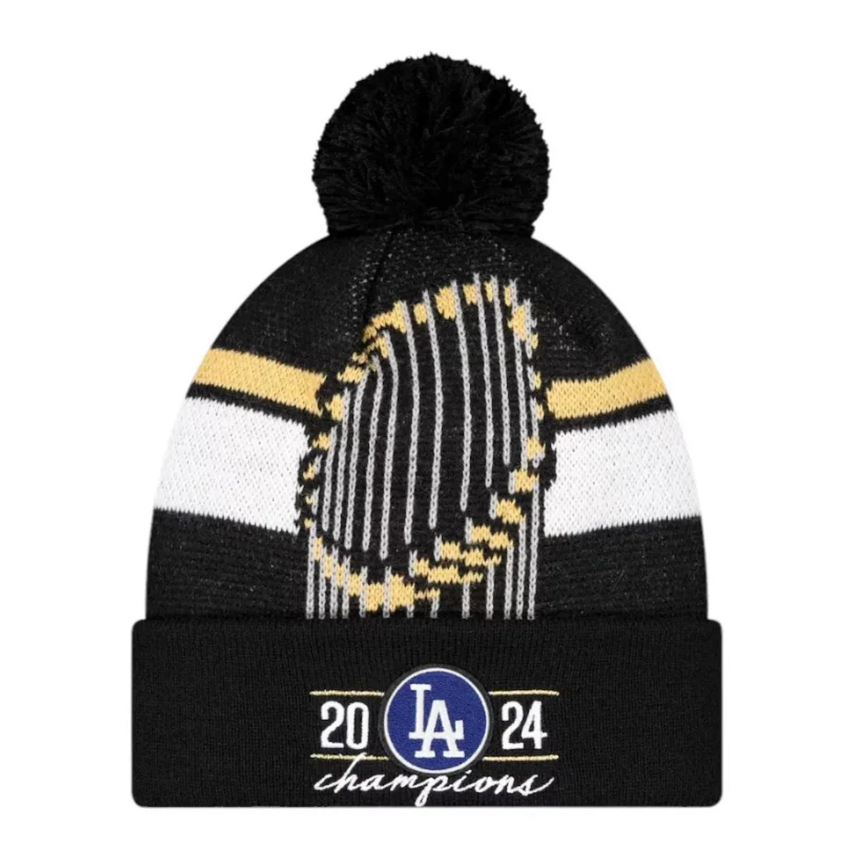 Los Angeles Dodgers 2024 World Series champions locker room New Era cuffed knit Beanie with pom